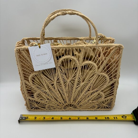 NWT House Of Harlow 1960 Hand Woven Raffia Hand Bag Purse Gold Crossbody Strap - Picture 2 of 7